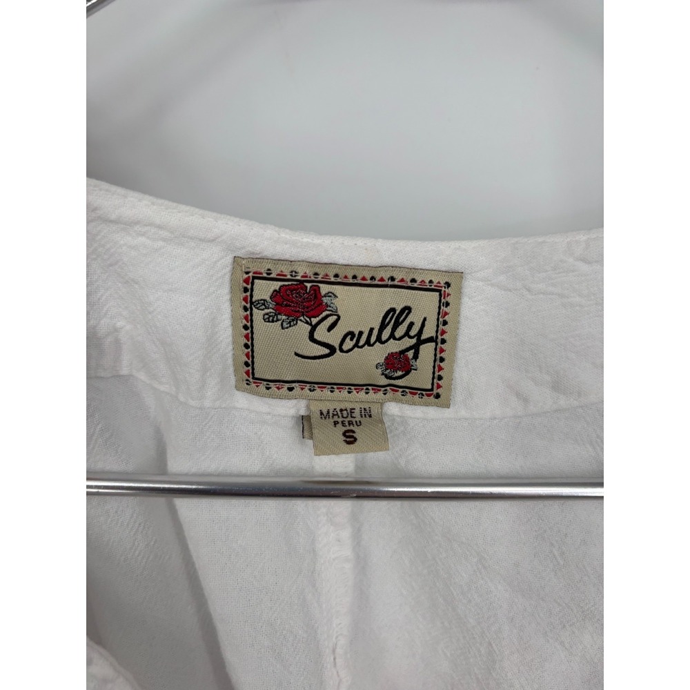 Scully Blouse Womens S White Smocked Bell Sleeves Lace Up Western Festival - Picture 3 of 8